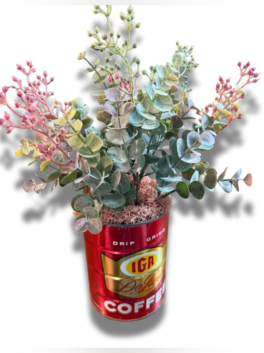 Faux Plant in Collectible Vintage 1960s IGA Coffee Can